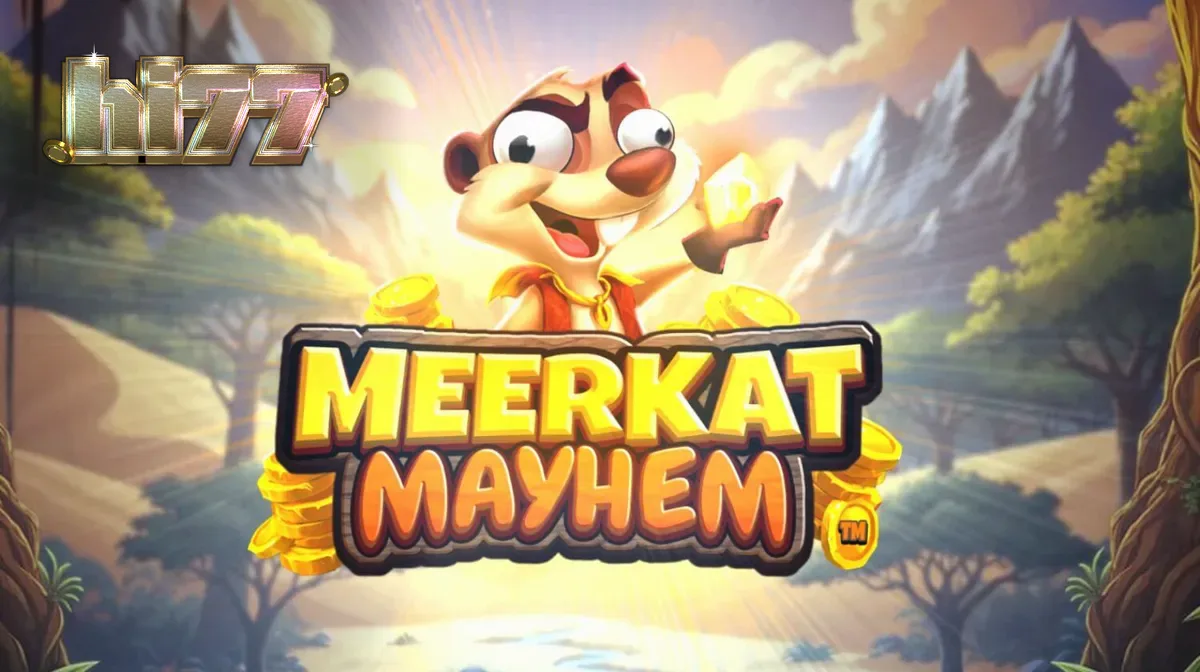 Meerkat Mayhem স্লট গেমের মরুভূমি এবং প্রাচীন ধ্বংসাবশেষের থিমযুক্ত ইন্টারফেস